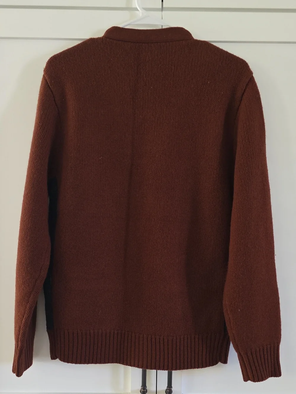 J. Crew Men's Wool V-neck cardigan sweater with Harris Tweed.